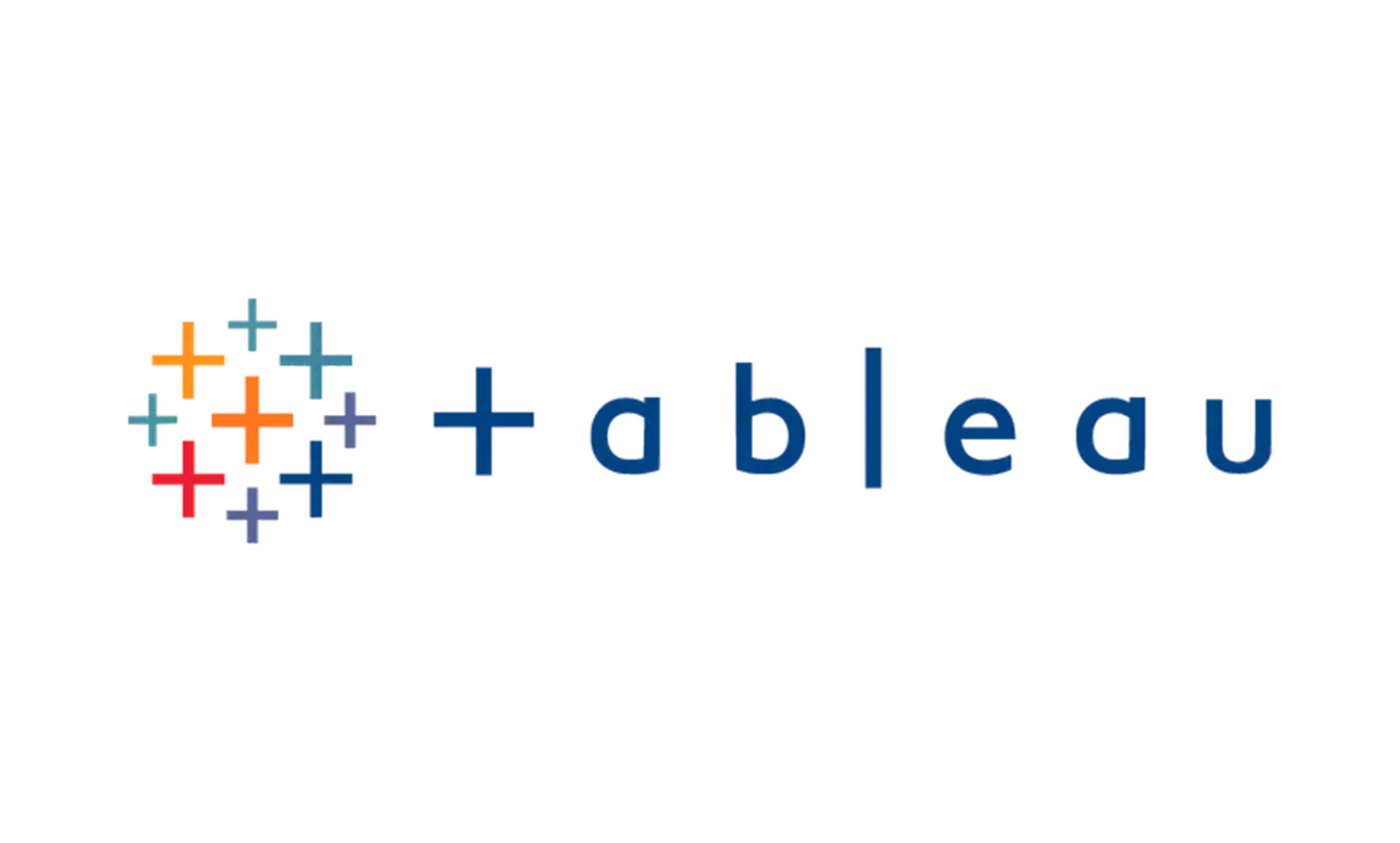 Logo de Tableau, une plateforme de visualisation de données, avec le mot « tableau » en bleu et un symbole formé de plusieurs croix colorées.